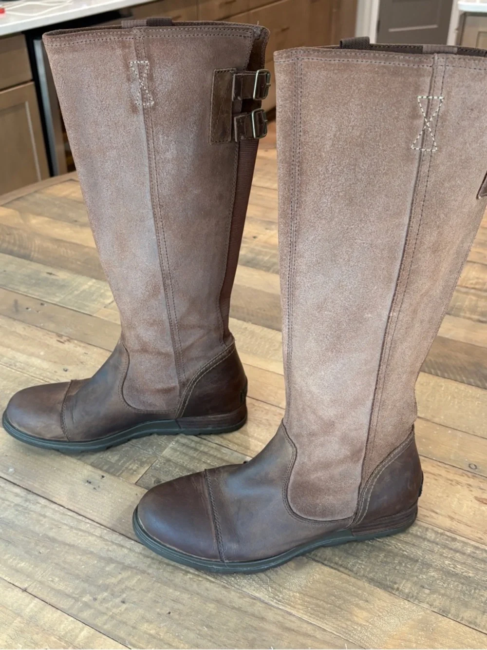 Sorel Major Tall Riding Boots Womens Size 10 Brown Leather Wedge Back Buckle